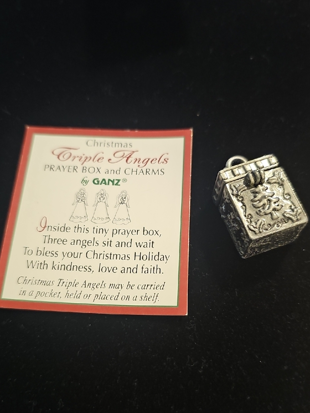 Ganz‎ Christmas Triple Angels Prayer Box Charms Womens Sz OS Silver Metal Pewter